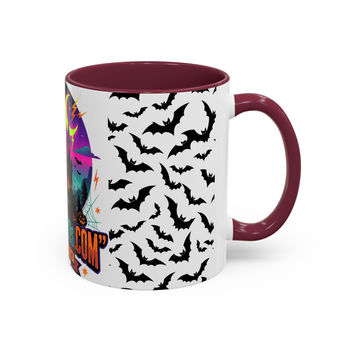 Halloween Haunted Castle Coffee Mug — Colorful Bat Pattern 11oz/15oz