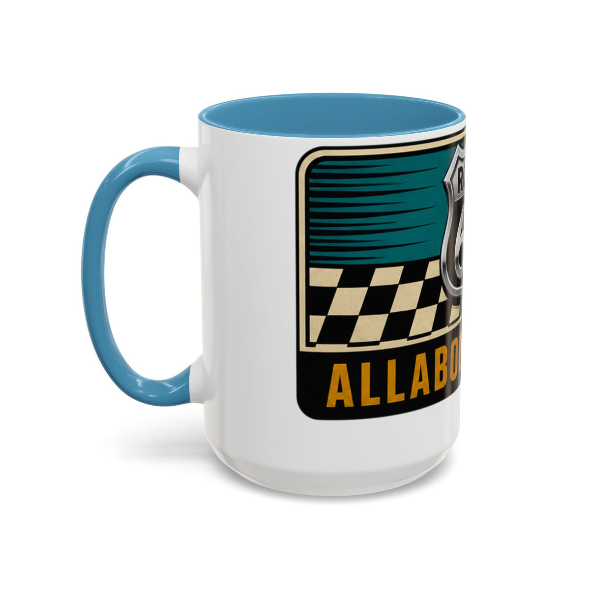 Route 66 Retro Checkerboard Coffee Mug — Vintage Road Trip 11/15oz Accent Mug