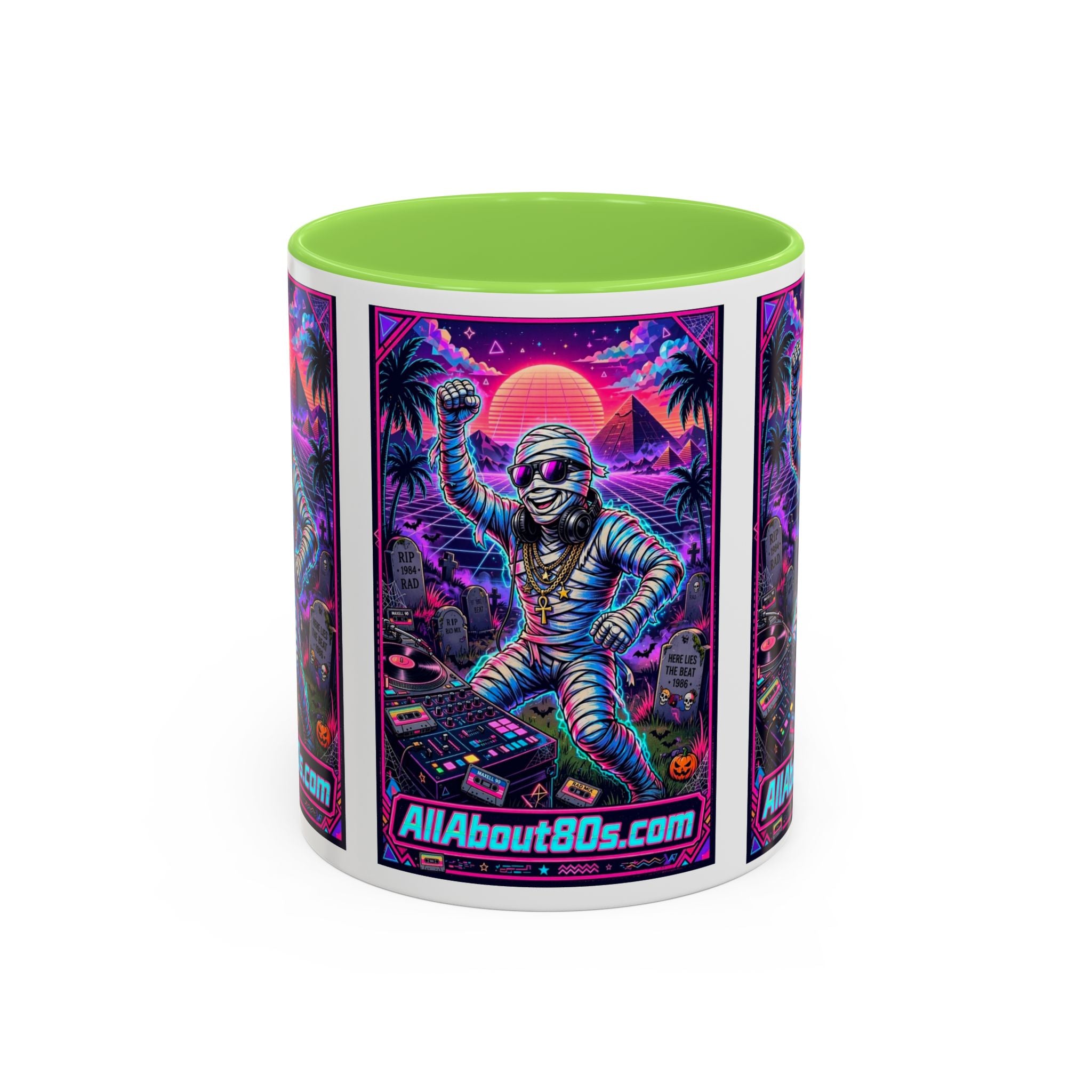 80s Retro Astro Skate Mug — Neon Vaporwave Skeleton Skateboard Coffee Cup (AllAbout80s.com)