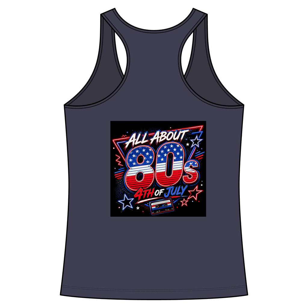 80s Fourth of July Women's Racerback Tank - All About 80s Retro Patriotic Graphics