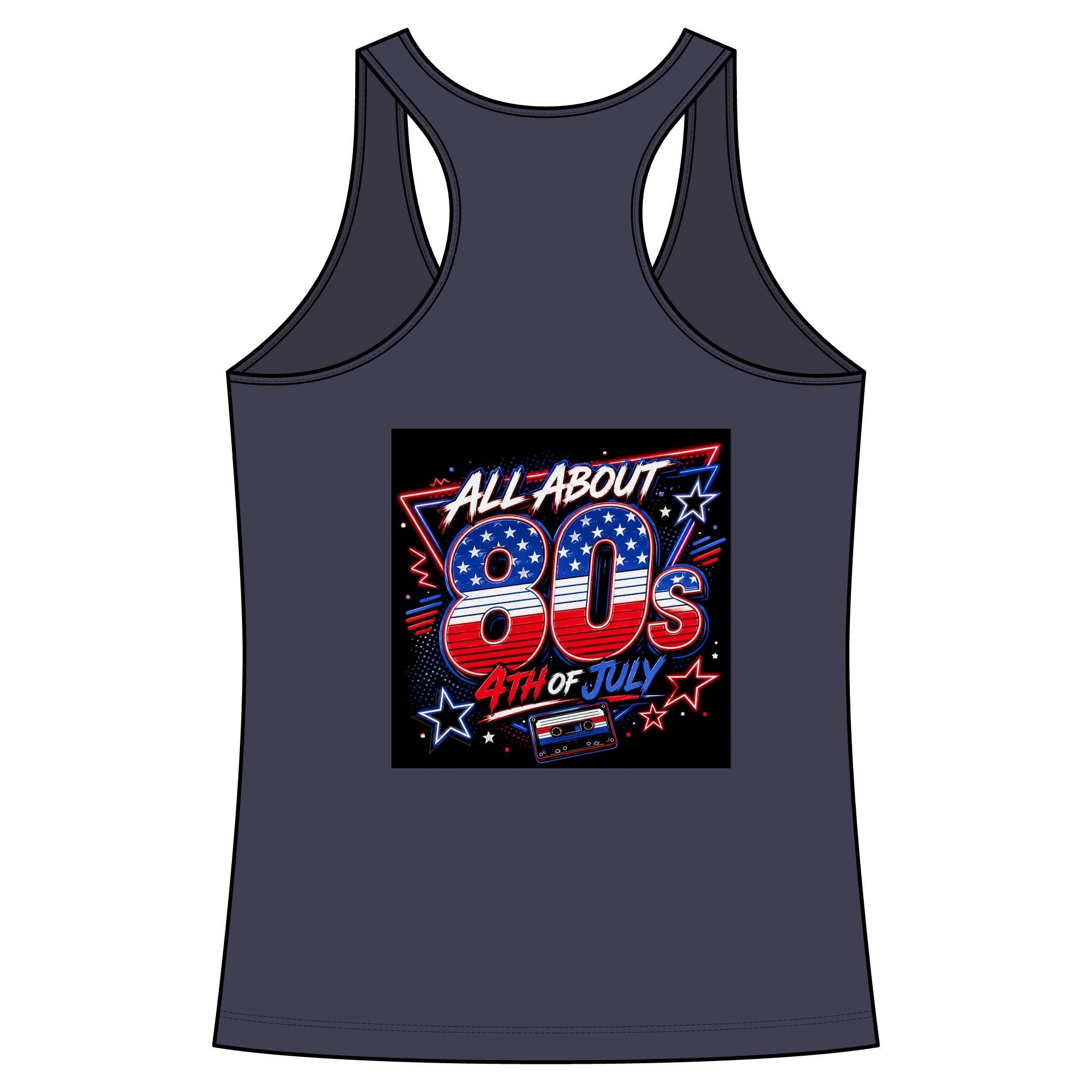 80s Fourth of July Women's Racerback Tank - All About 80s Retro Patriotic Graphics