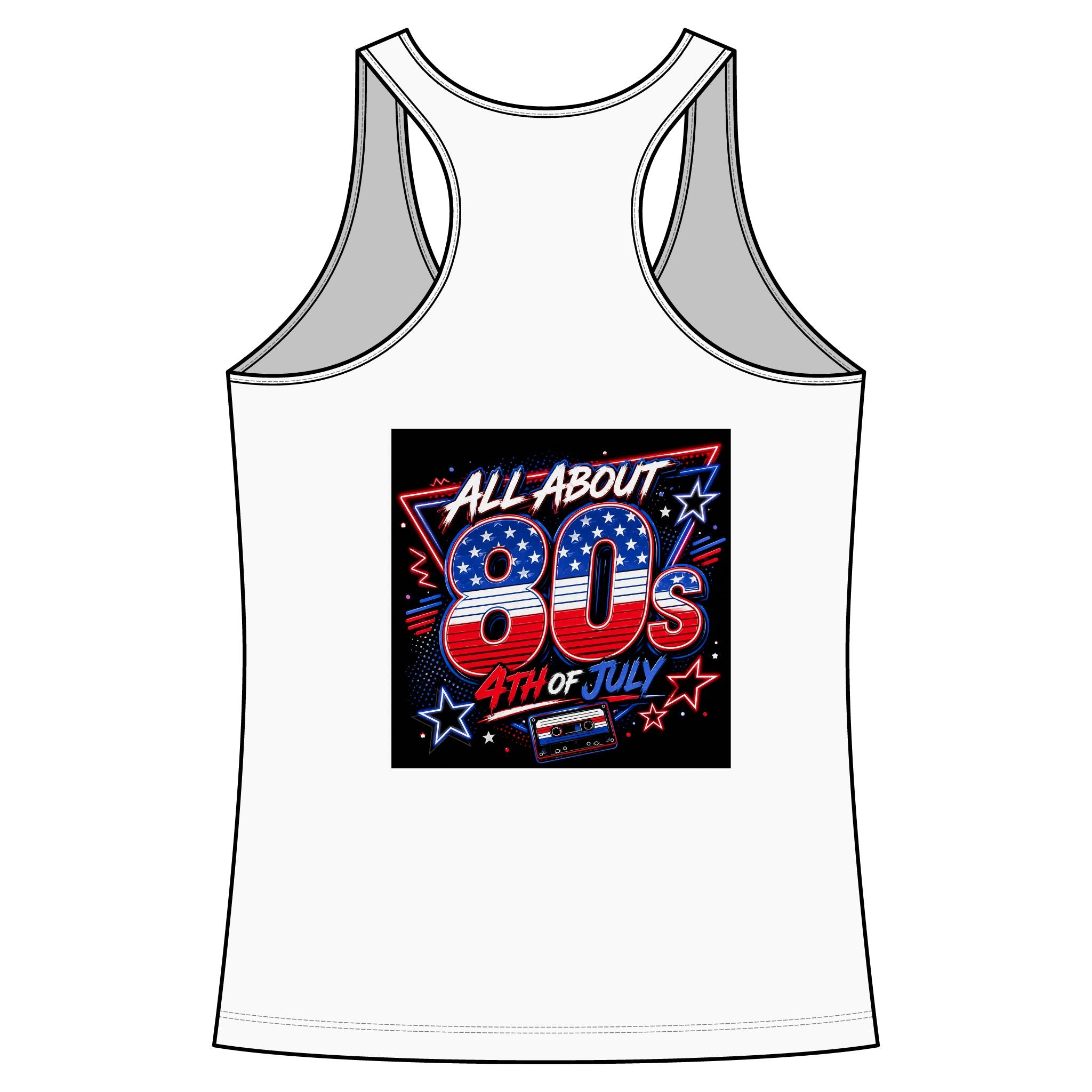 80s Fourth of July Women's Racerback Tank - All About 80s Retro Patriotic Graphics