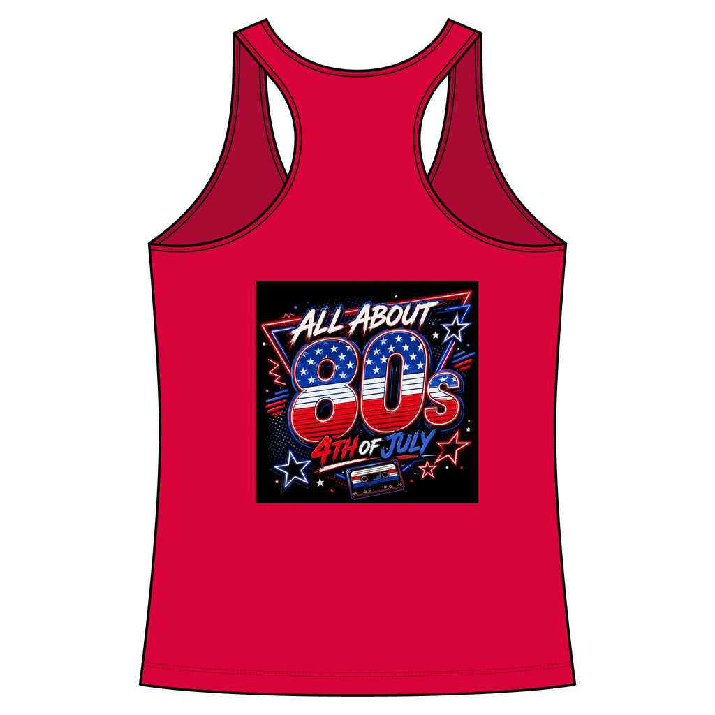 80s Fourth of July Women's Racerback Tank - All About 80s Retro Patriotic Graphics