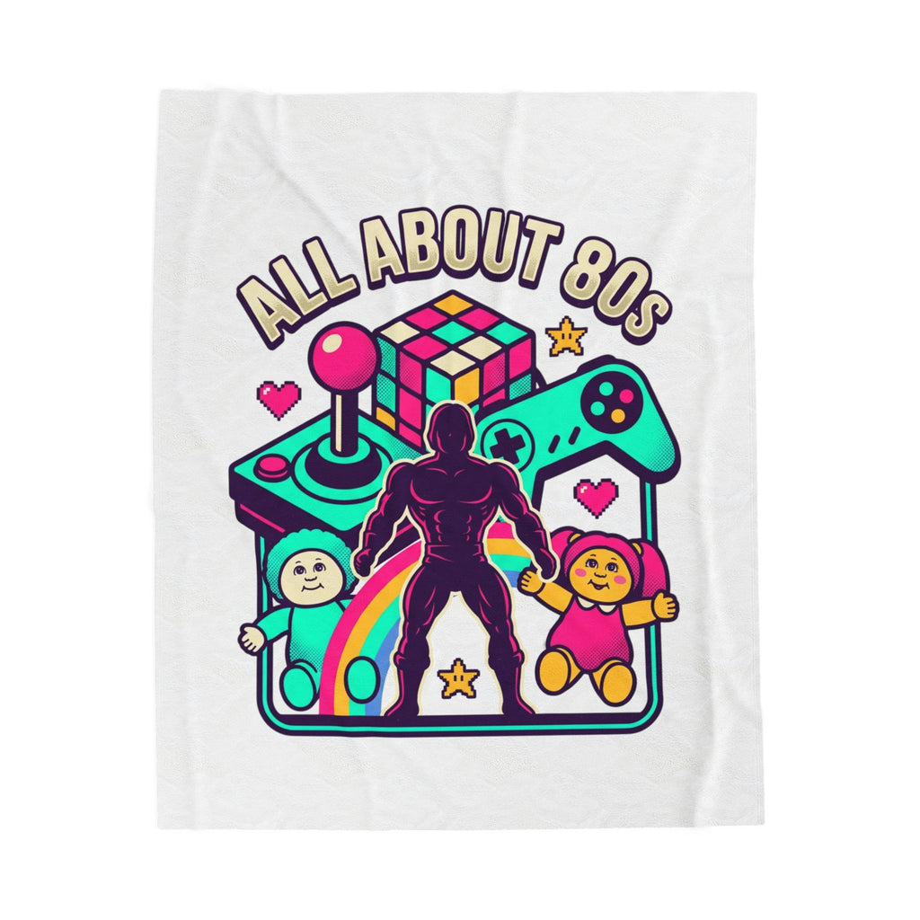 All About 80s Velveteen Plush Blanket — Retro Gaming & Nostalgia Throw