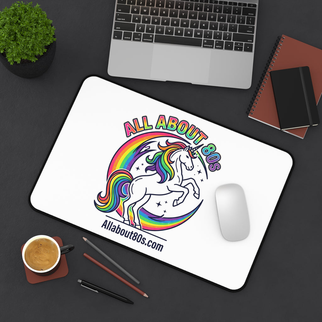 Retro Rainbow Unicorn Desk Mat — "All About 80s" Gaming Mouse Pad