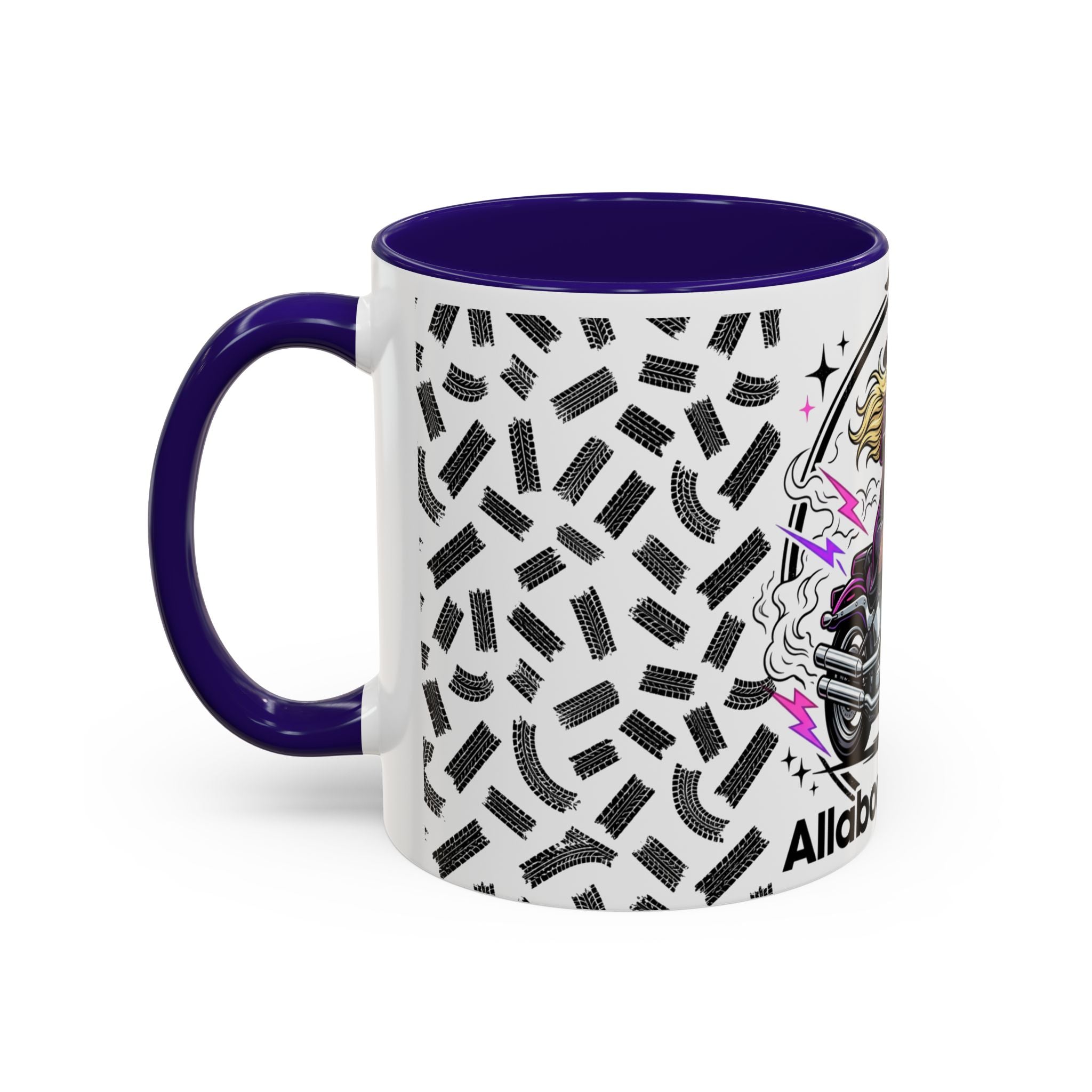 Witch Biker Motorcycle Mug — Retro 80s Neon Witch on Bike Coffee Cup (11oz/15oz)