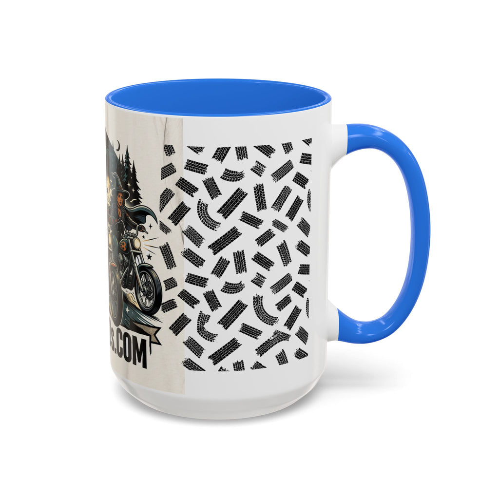 Witch Biker Sisters Coffee Mug — Halloween Motorcycle Witchcraft Design (11oz/15oz)