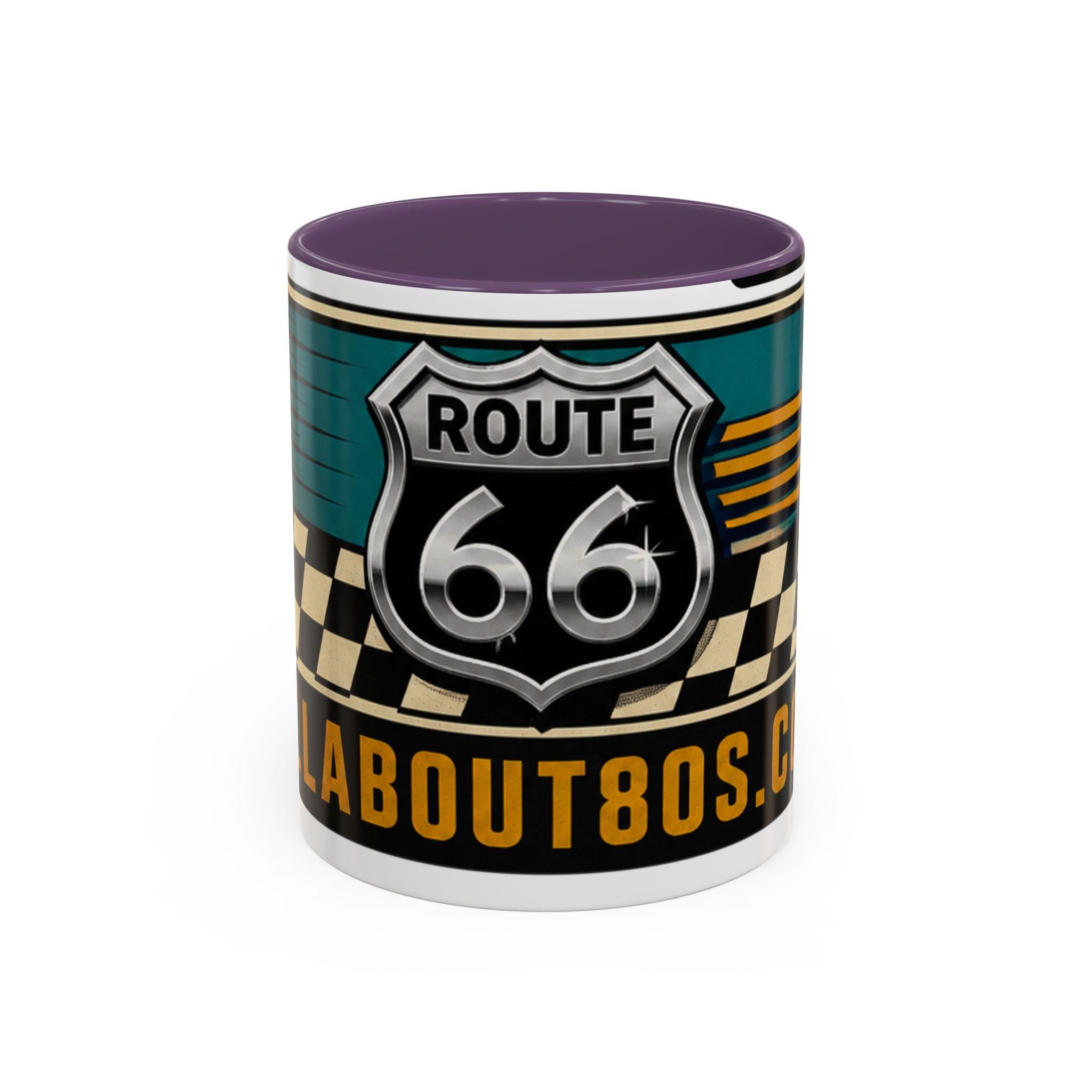 Route 66 Retro Checkerboard Coffee Mug — Vintage Road Trip 11/15oz Accent Mug