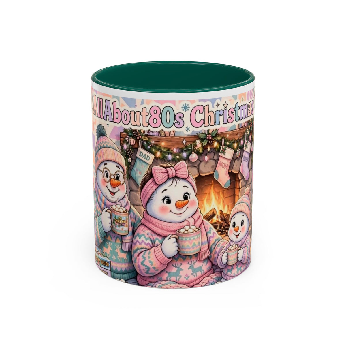 Cute Snowman Christmas Mug — 'All About 80s Christmas' Colorful Holiday Coffee Cup (11oz/15oz)