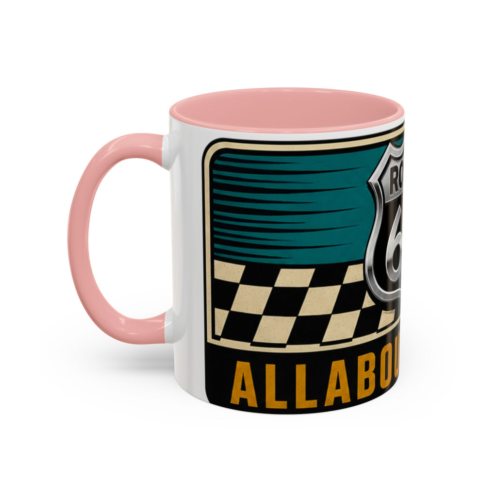 Route 66 Retro Checkerboard Coffee Mug — Vintage Road Trip 11/15oz Accent Mug