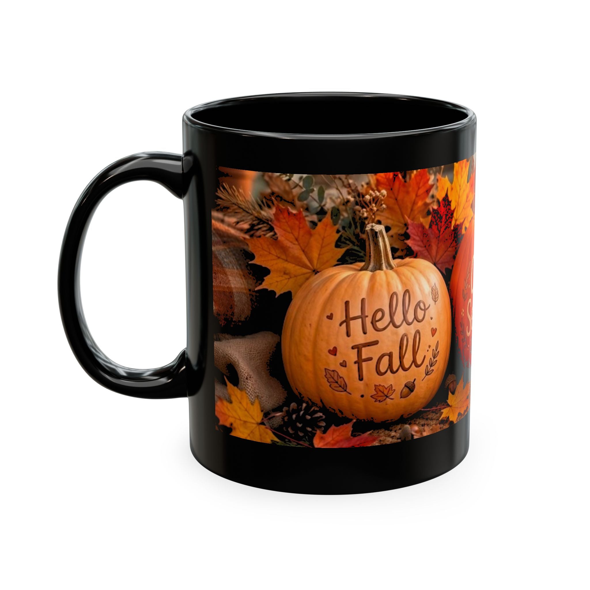 Hello Fall Ceramic Mug — Cozy Pumpkin & Autumn Leaves Coffee Cup