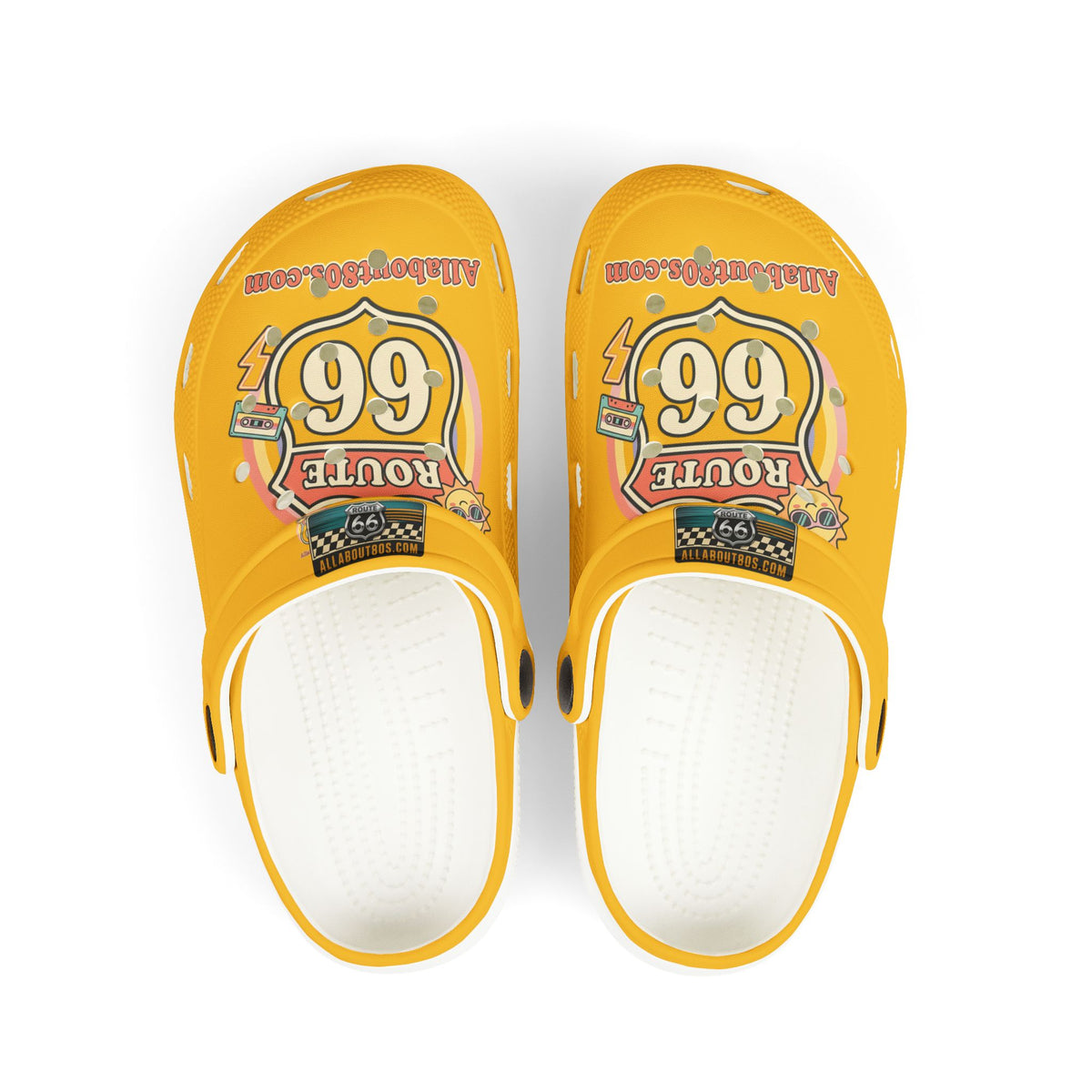 Kids White EVA Foam Clogs with Colorful Badge Graphic