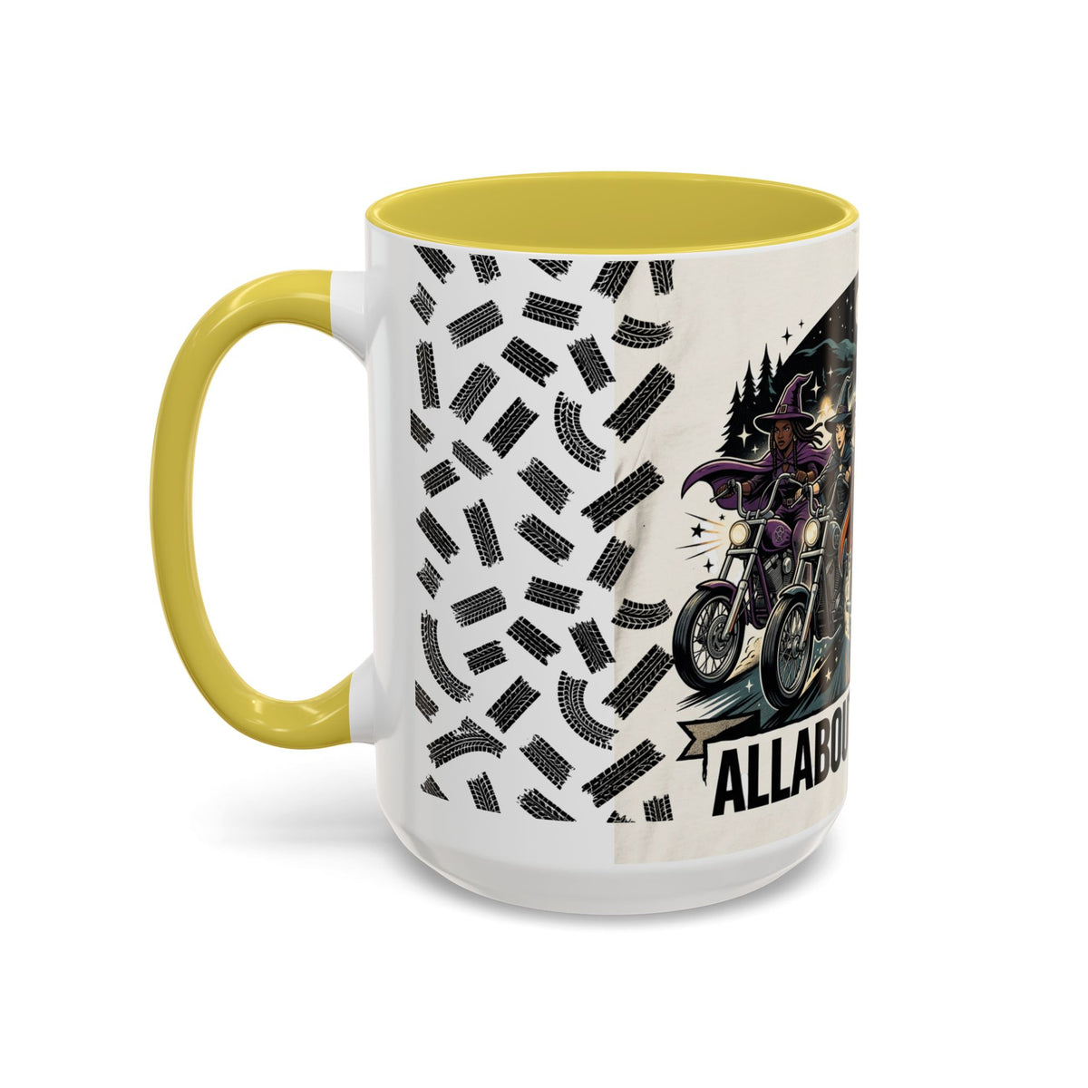 Witch Biker Sisters Coffee Mug — Halloween Motorcycle Witchcraft Design (11oz/15oz)