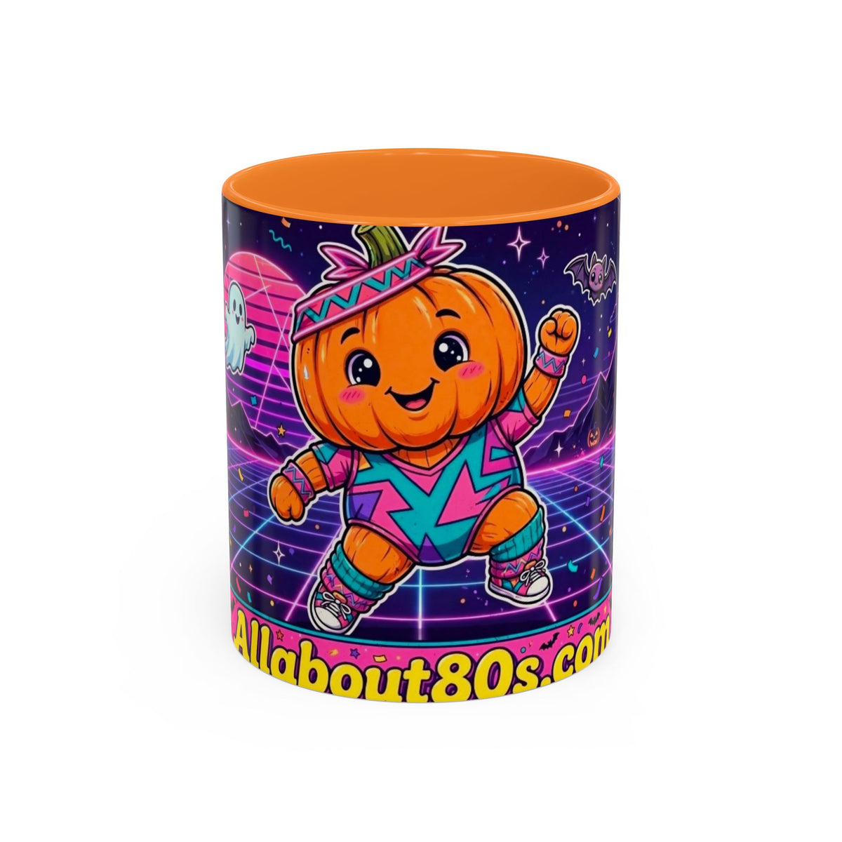 80s Retro Pumpkin Mug – Cute Neon Halloween Coffee Cup (11oz/15oz)