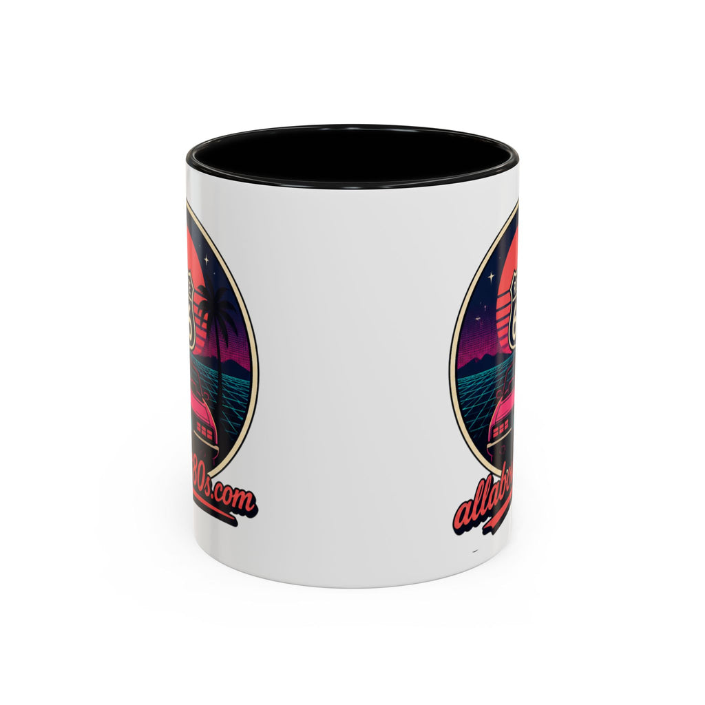 Route 66 Retro 80s Accent Coffee Mug — 'allabout80s' Vintage Sunset Design (11/15oz)