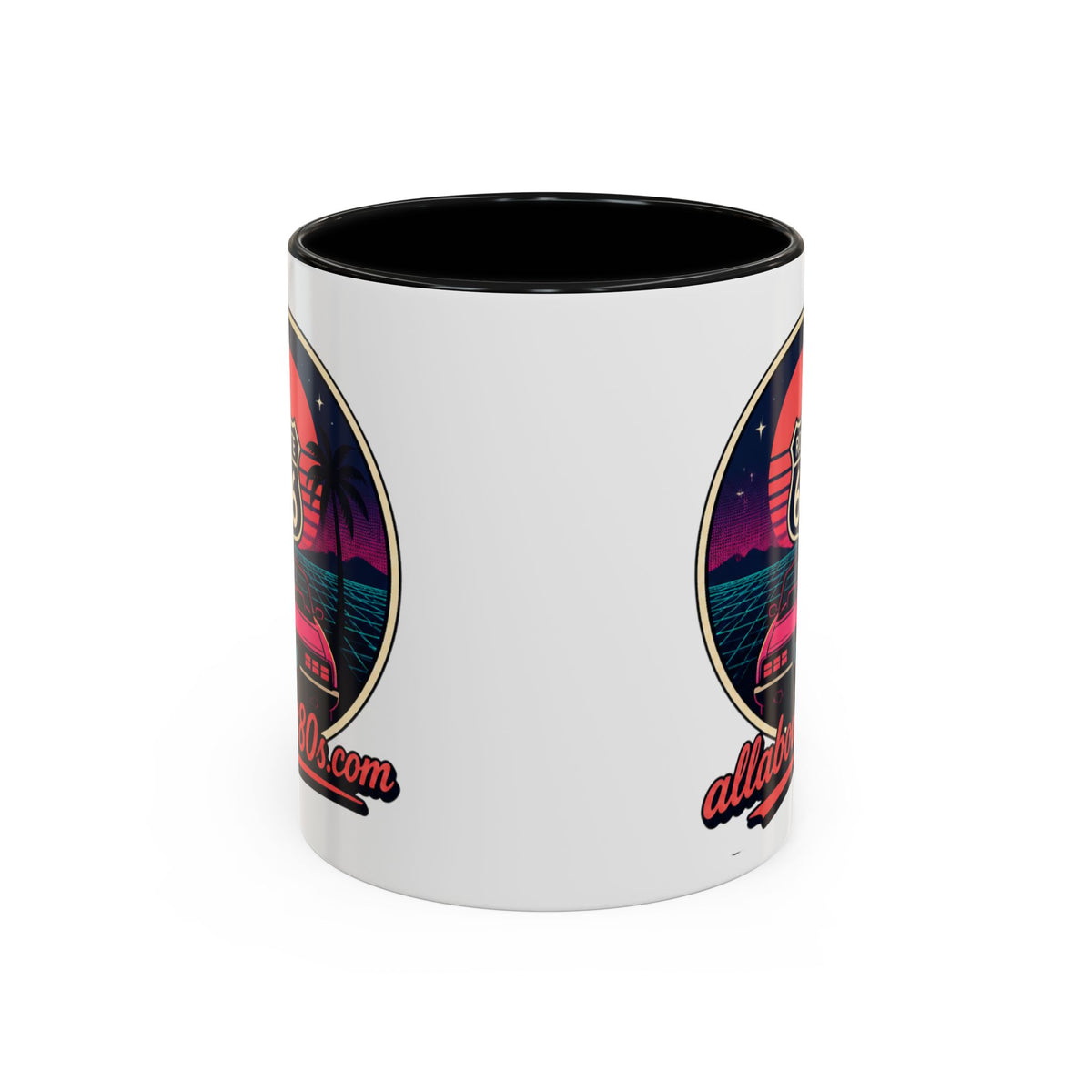 Route 66 Retro 80s Accent Coffee Mug — 'allabout80s' Vintage Sunset Design (11/15oz)