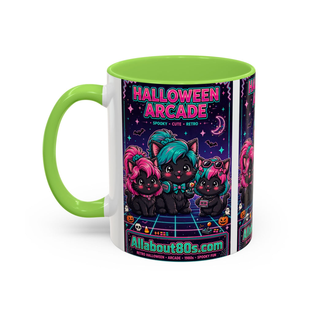 Halloween Arcade Mug — Cute Retro 80s Cat Gamers (11oz/15oz)