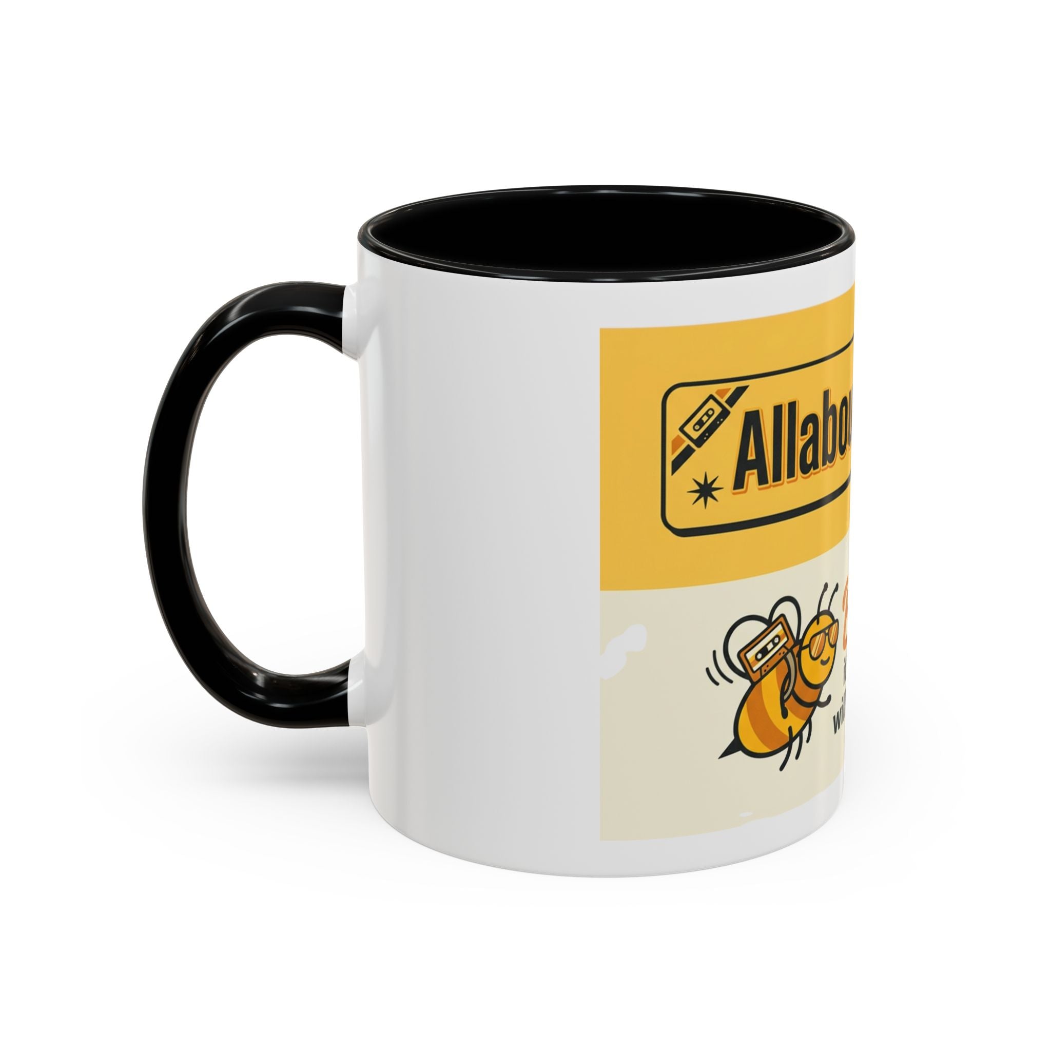 AllAbout80s 'Beecause' Accent Coffee Mug – Retro 80s Bee Design (11/15oz)
