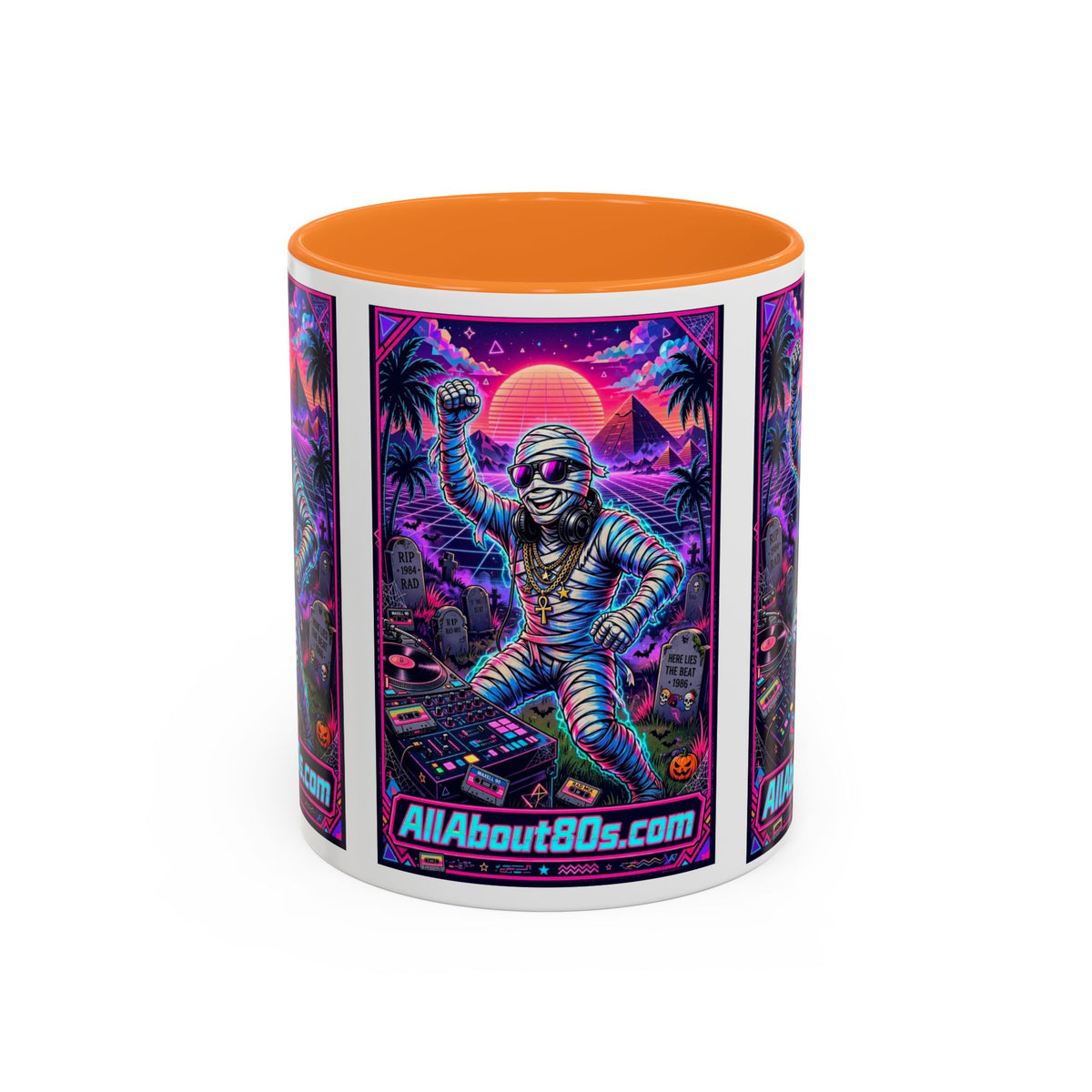80s Retro Astro Skate Mug — Neon Vaporwave Skeleton Skateboard Coffee Cup (AllAbout80s.com)