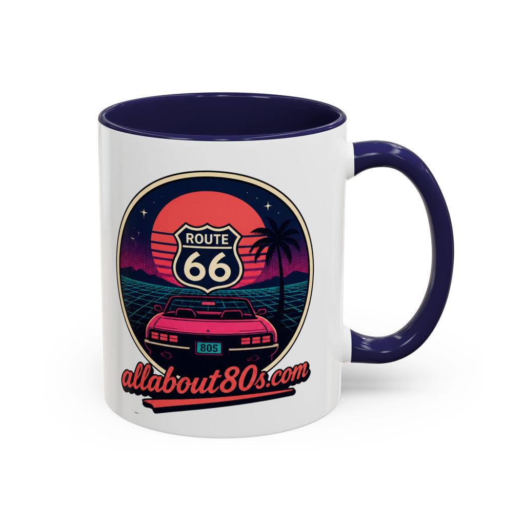Route 66 Retro 80s Accent Coffee Mug — 'allabout80s' Vintage Sunset Design (11/15oz)
