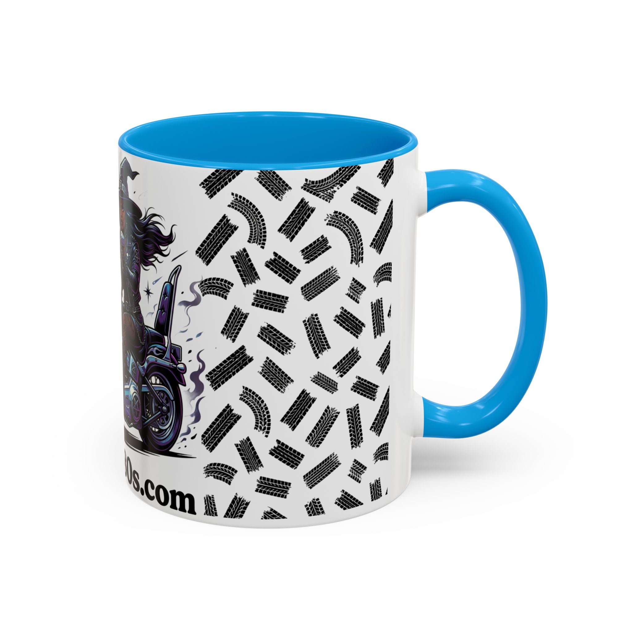 Witch Biker Coffee Mug (11oz/15oz) — Gothic Motorcycle Witch Illustration