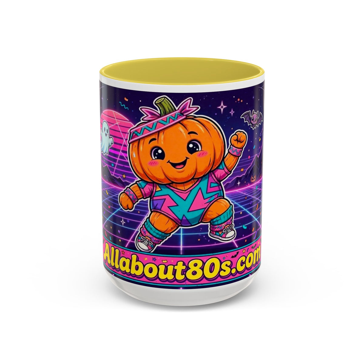 80s Retro Pumpkin Mug – Cute Neon Halloween Coffee Cup (11oz/15oz)