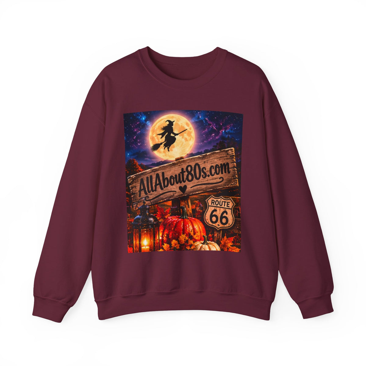 Halloween Route 66 Sweatshirt — AllAbout80s.com Pumpkin Witch Crewneck