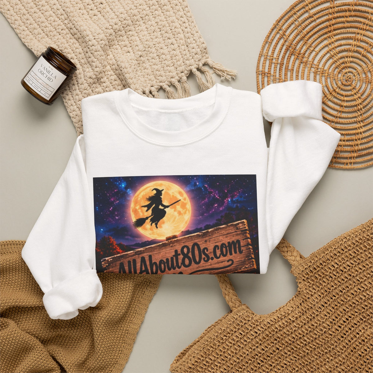 Halloween Route 66 Sweatshirt — AllAbout80s.com Pumpkin Witch Crewneck