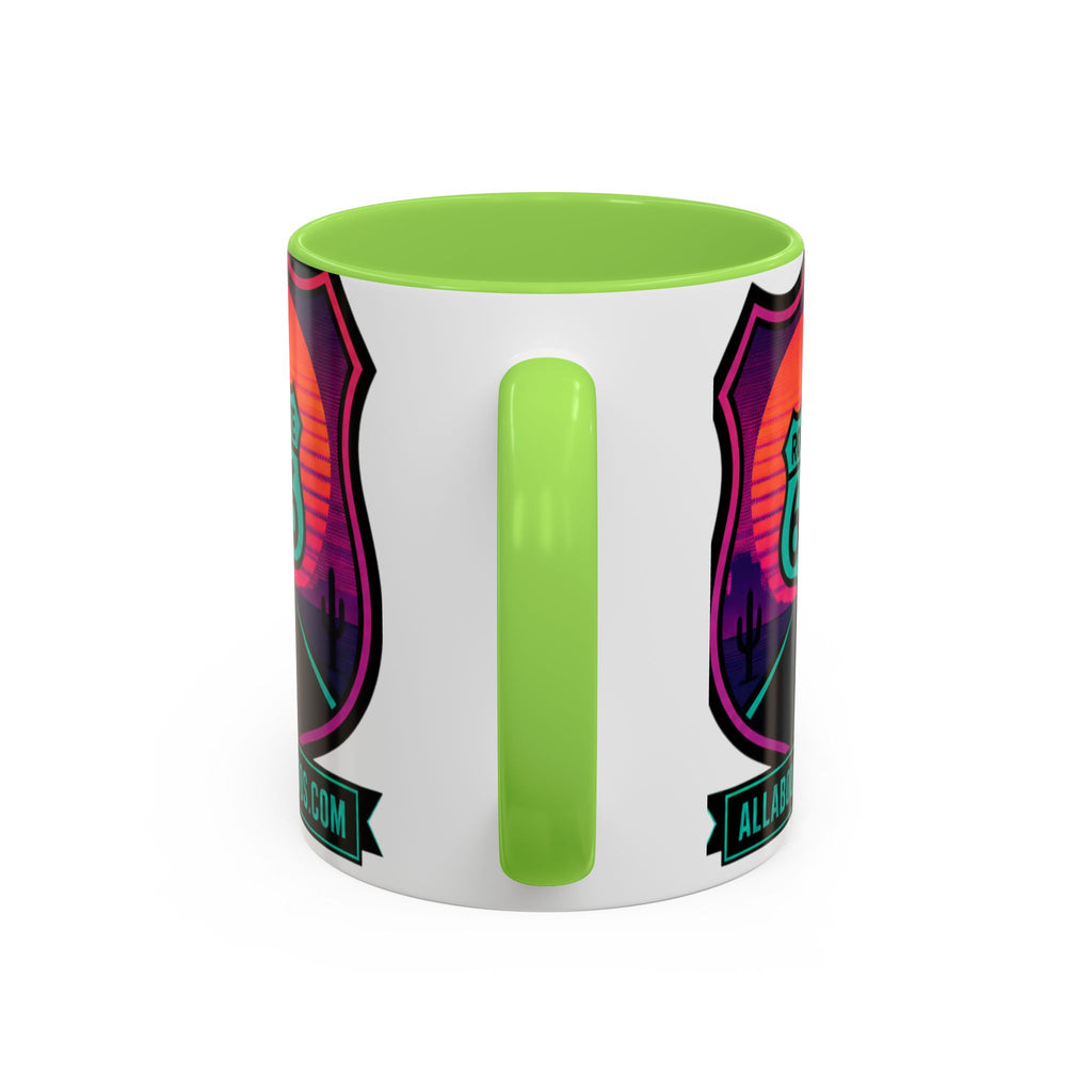 Route 66 Sunset Mug — Retro Neon Travel Coffee Cup (11oz & 15oz)