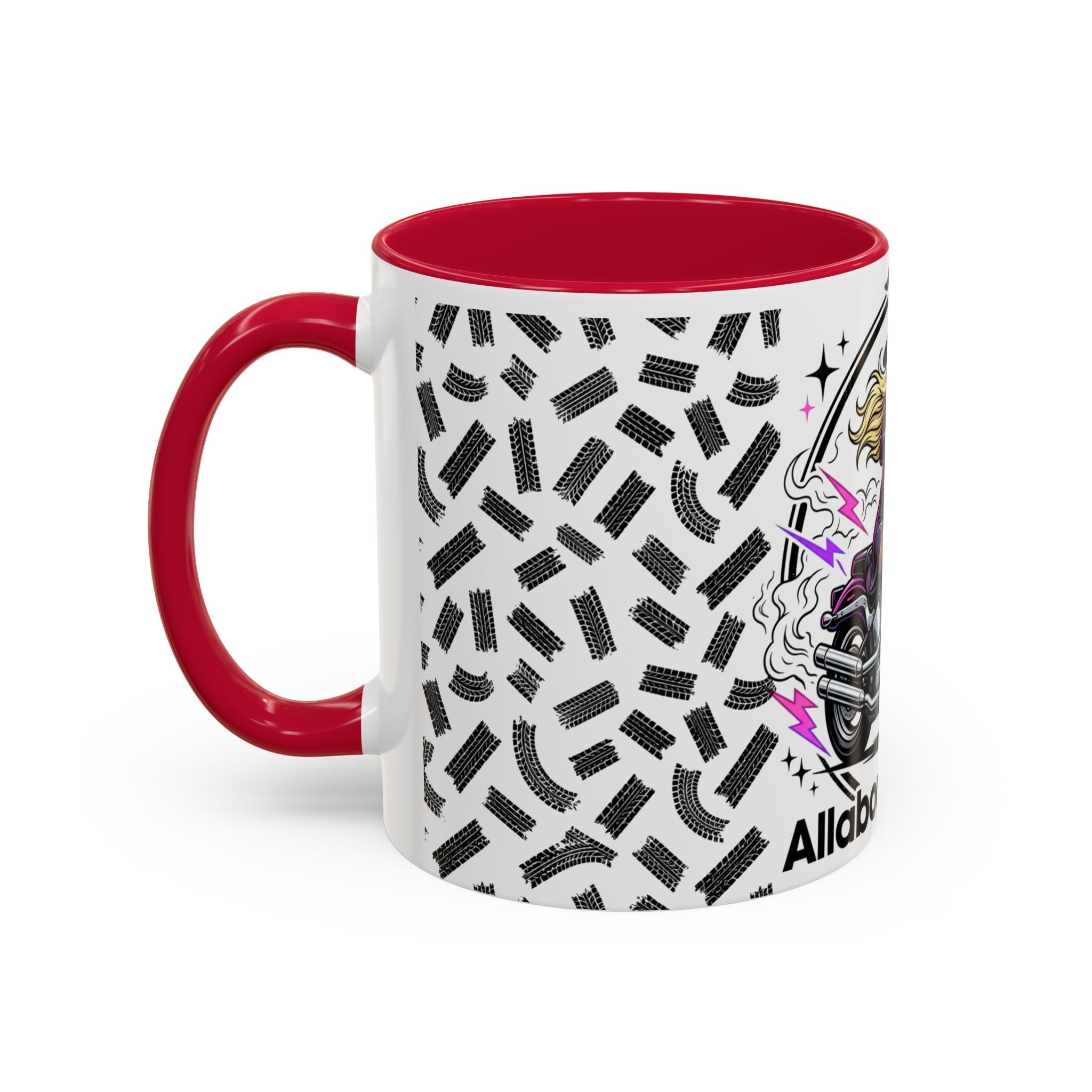 Witch Biker Motorcycle Mug — Retro 80s Neon Witch on Bike Coffee Cup (11oz/15oz)