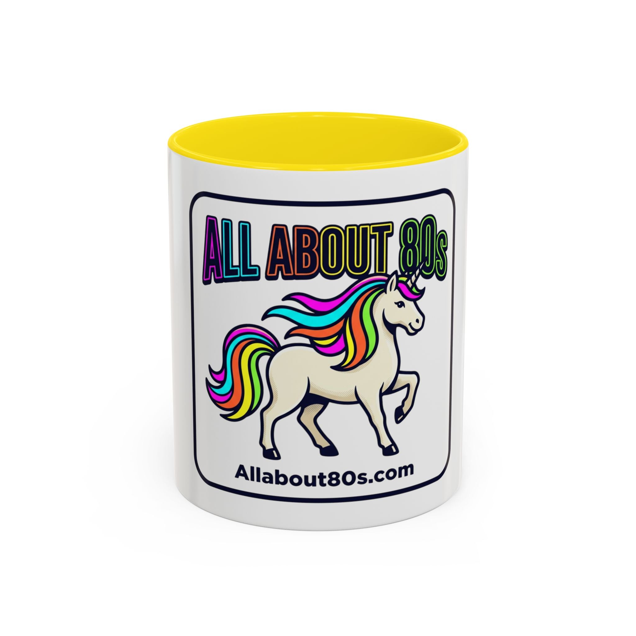 80s Unicorn Coffee Mug — Allabout80s Retro Rainbow Accent Mug (11/15oz)