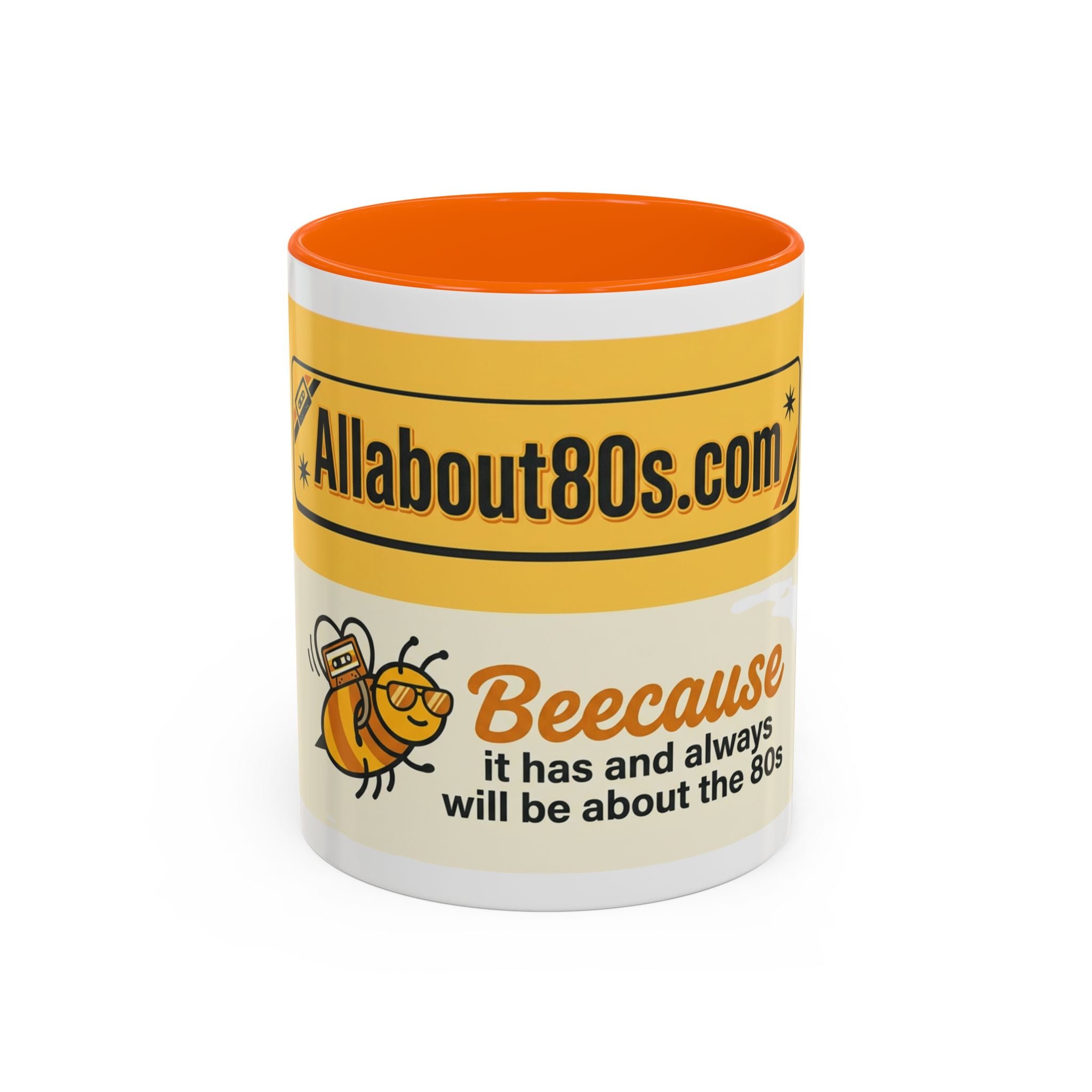 AllAbout80s 'Beecause' Accent Coffee Mug – Retro 80s Bee Design (11/15oz)