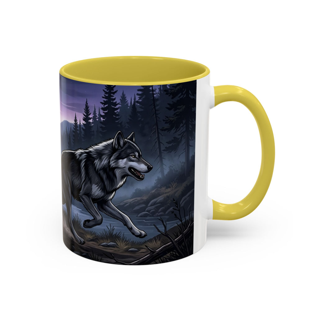 Wolf Pack Nightscape Mug — 11oz/15oz Scenic Black-Interior Coffee Cup