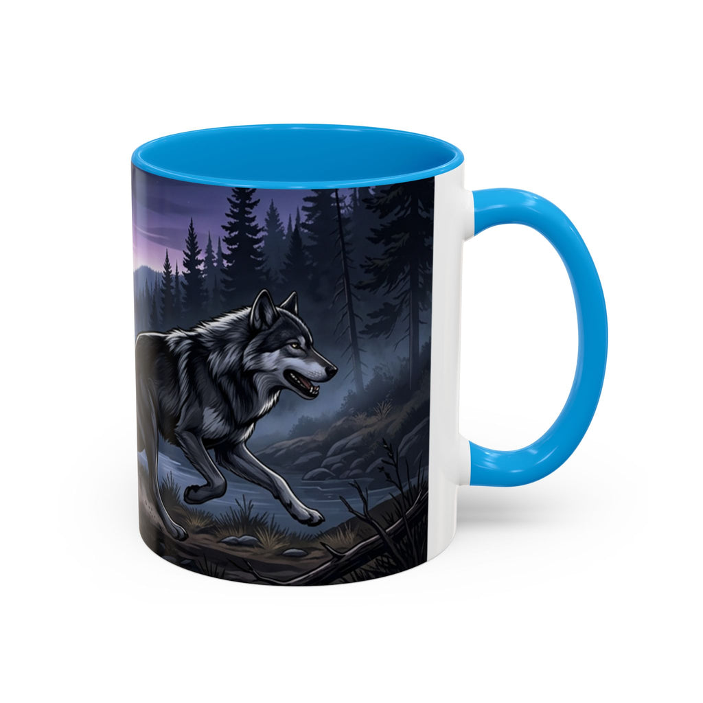 Wolf Pack Nightscape Mug — 11oz/15oz Scenic Black-Interior Coffee Cup