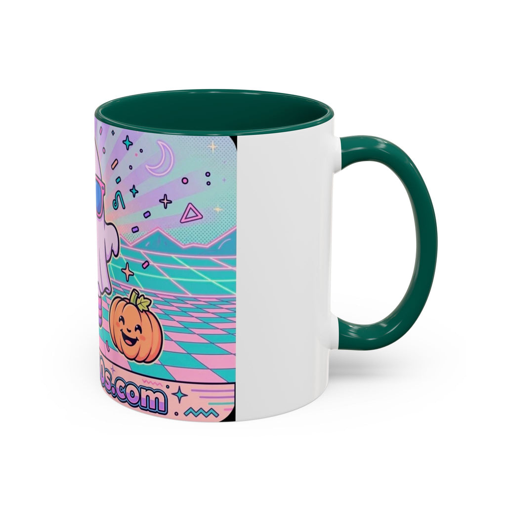 80s Vaporwave Ghost Coffee Mug — Cute Halloween Pumpkin Retro Design (11oz/15oz)