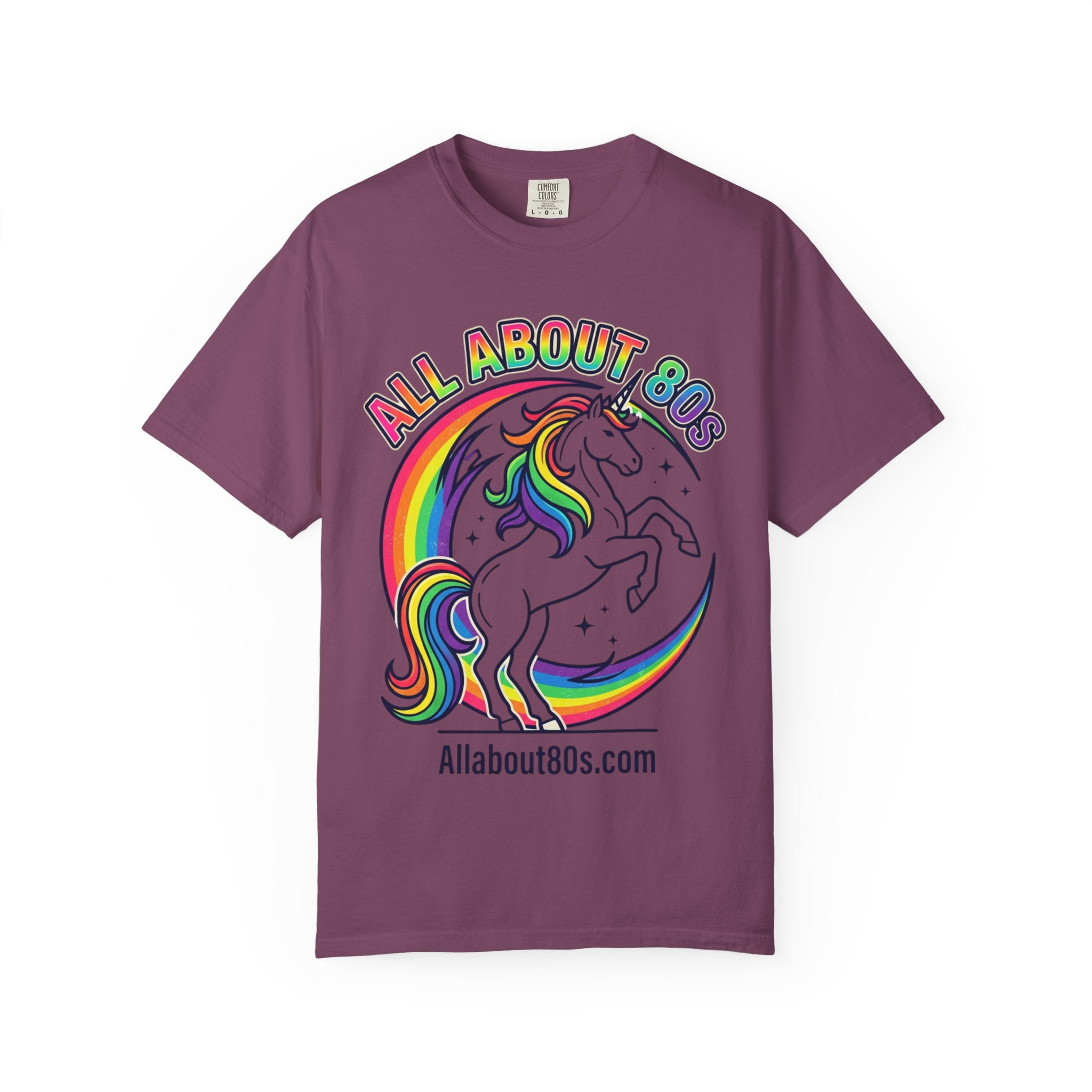 All About 80s Unicorn T-Shirt — Retro Rainbow 80s Graphic Tee