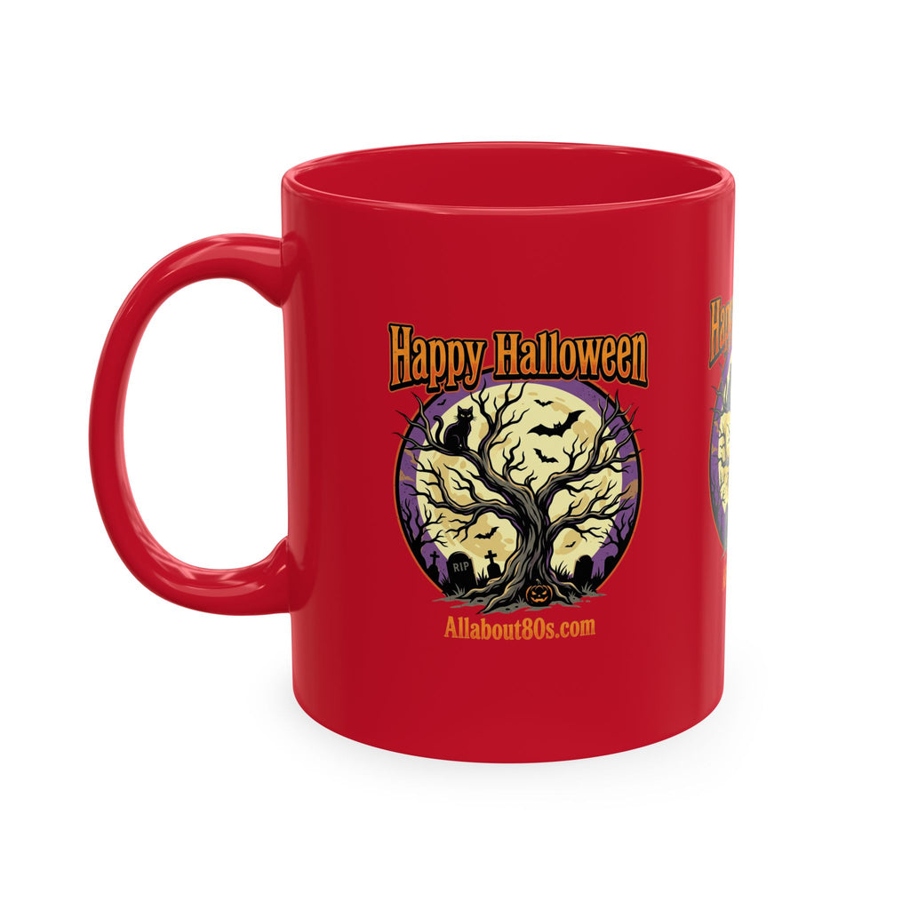 Happy Halloween Ceramic Mug — Spooky Tree & Moon Coffee Cup