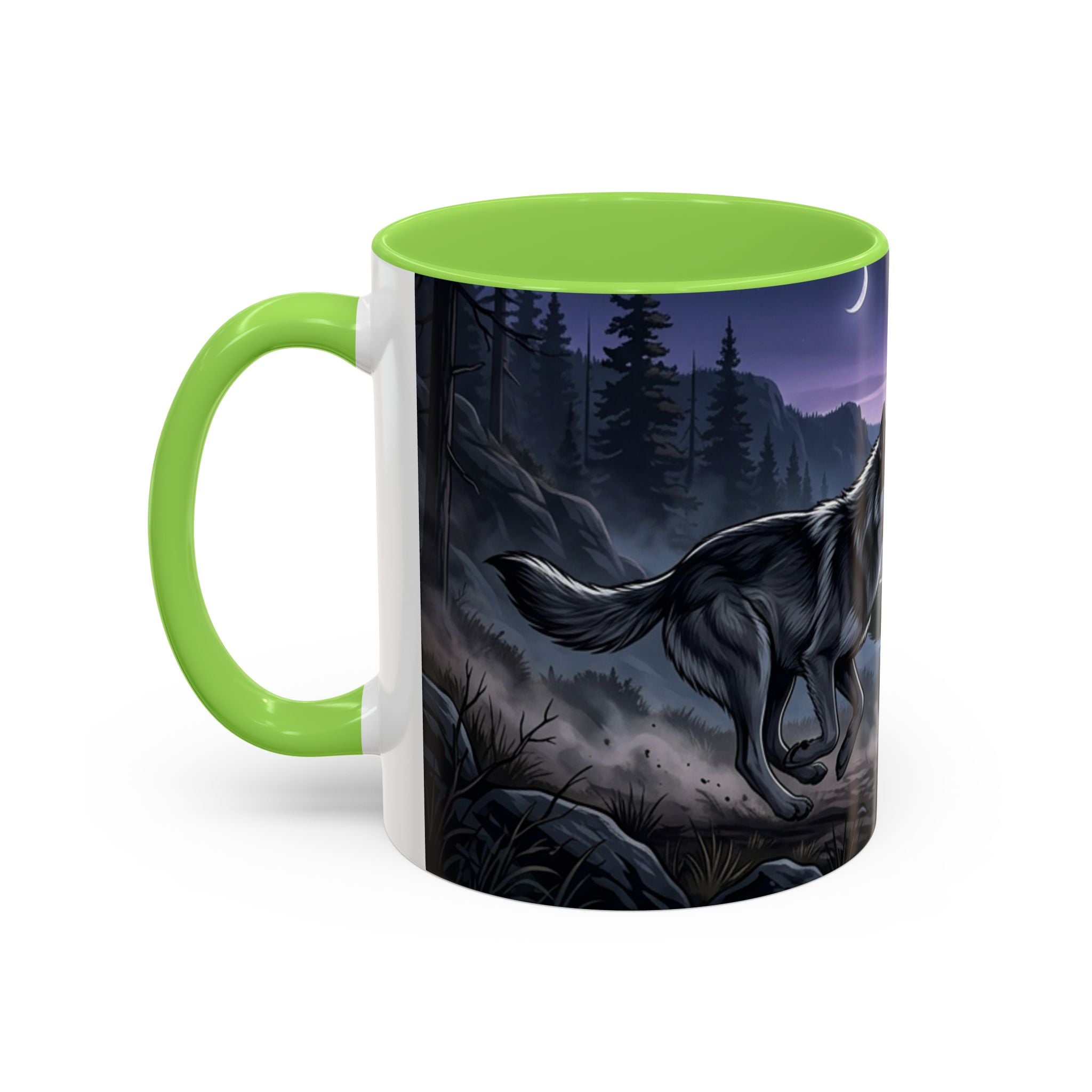 Wolf Pack Nightscape Mug — 11oz/15oz Scenic Black-Interior Coffee Cup
