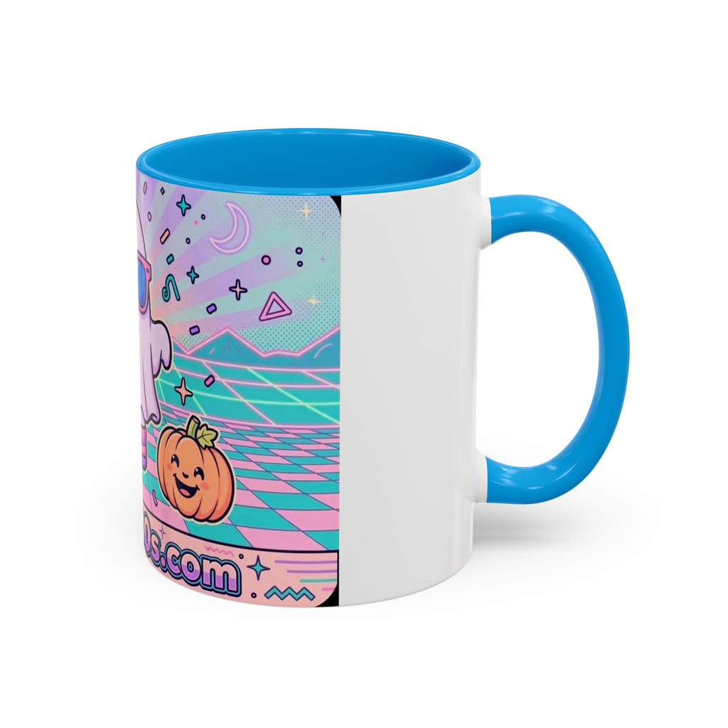 80s Vaporwave Ghost Coffee Mug — Cute Halloween Pumpkin Retro Design (11oz/15oz)