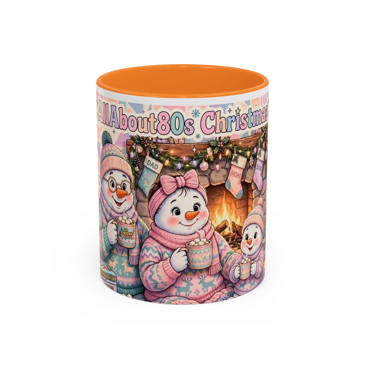 Cute Snowman Christmas Mug — 'All About 80s Christmas' Colorful Holiday Coffee Cup (11oz/15oz)