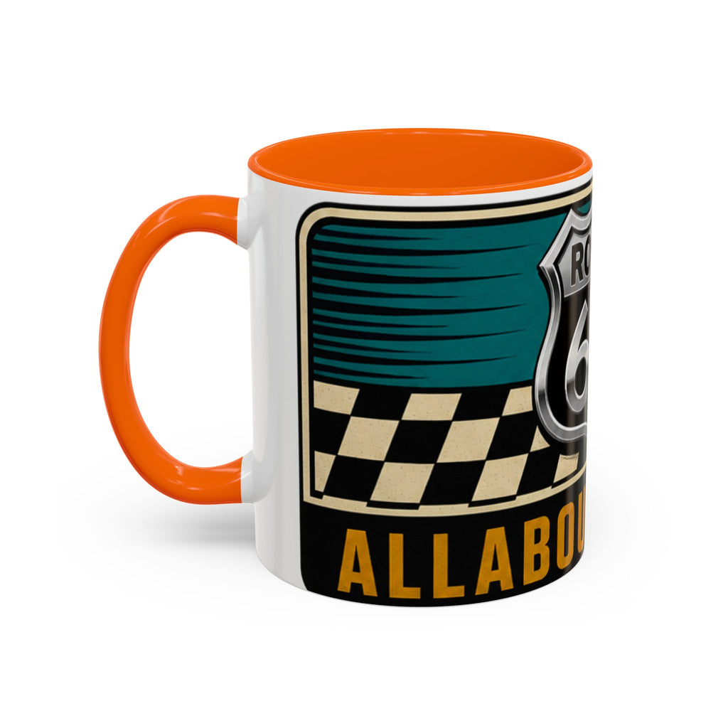 Route 66 Retro Checkerboard Coffee Mug — Vintage Road Trip 11/15oz Accent Mug