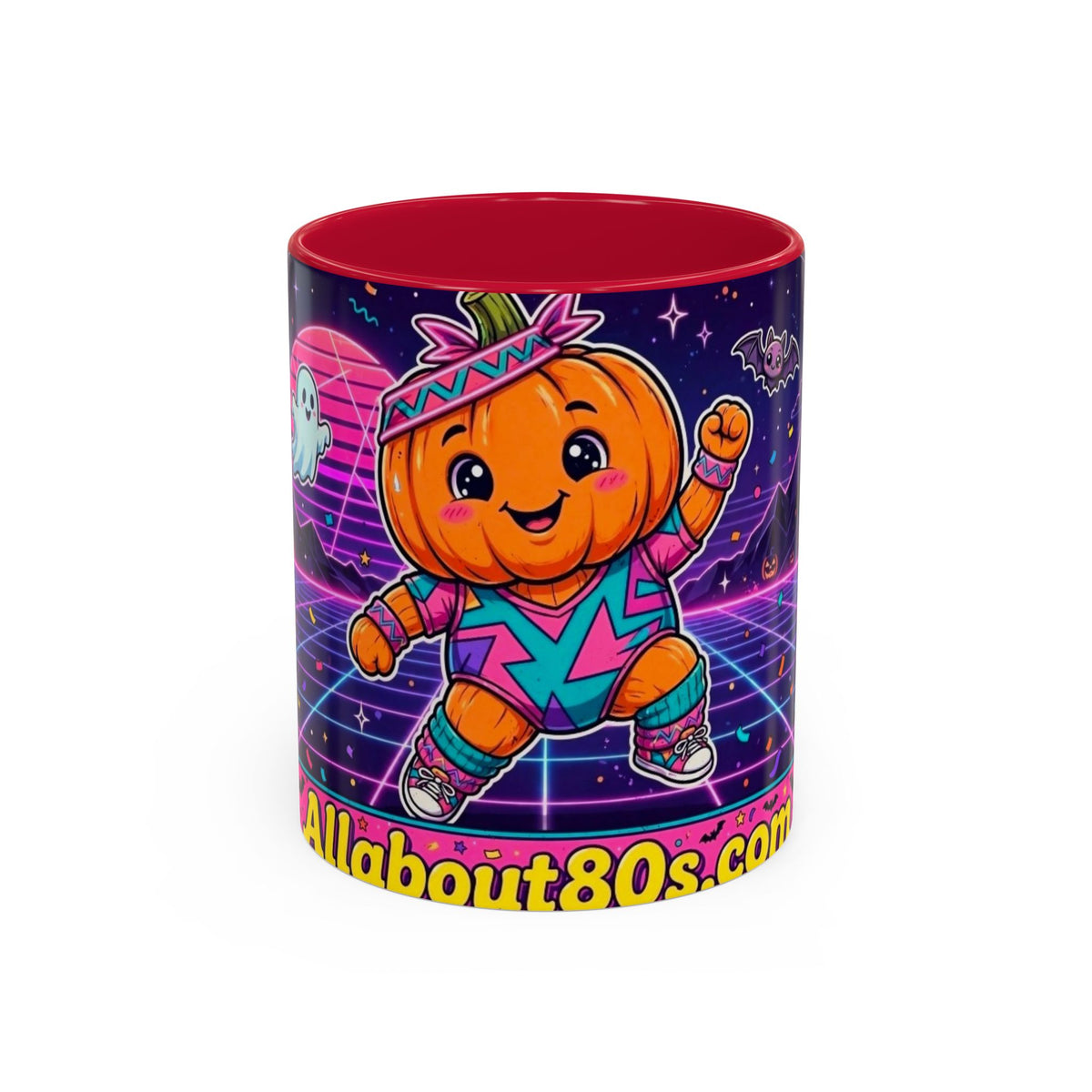 80s Retro Pumpkin Mug – Cute Neon Halloween Coffee Cup (11oz/15oz)