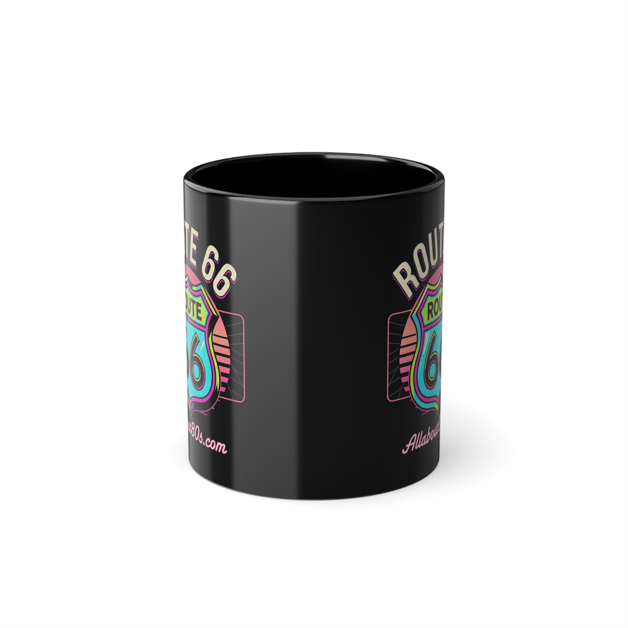 Route 66 Black Coffee Mug — Vintage Road Trip 11oz Ceramic Coffee Cup