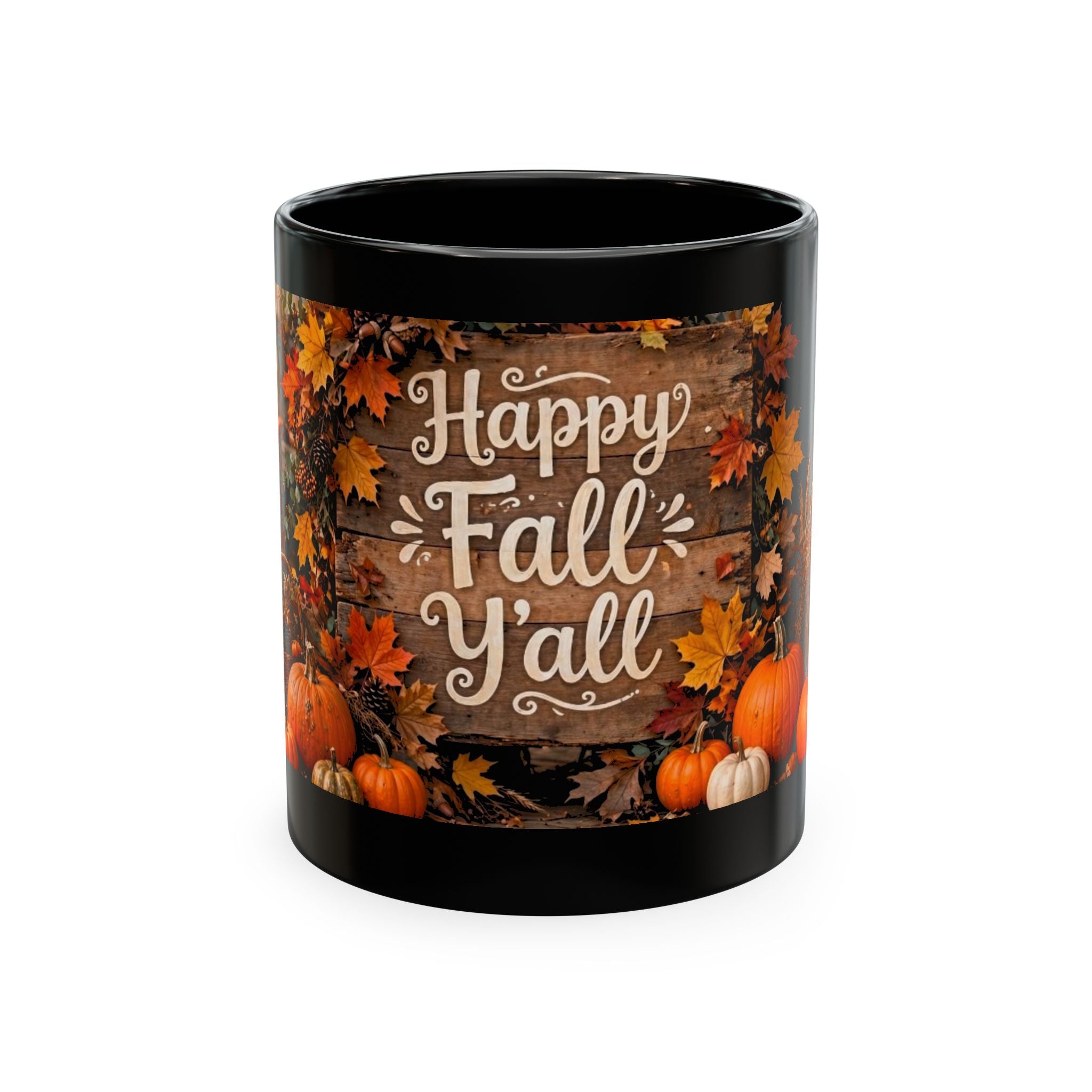 Happy Fall Y'all Ceramic Mug — Autumn Pumpkin Porch Coffee Cup
