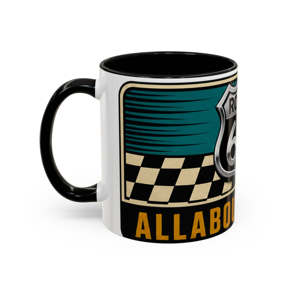 Route 66 Retro Checkerboard Coffee Mug — Vintage Road Trip 11/15oz Accent Mug