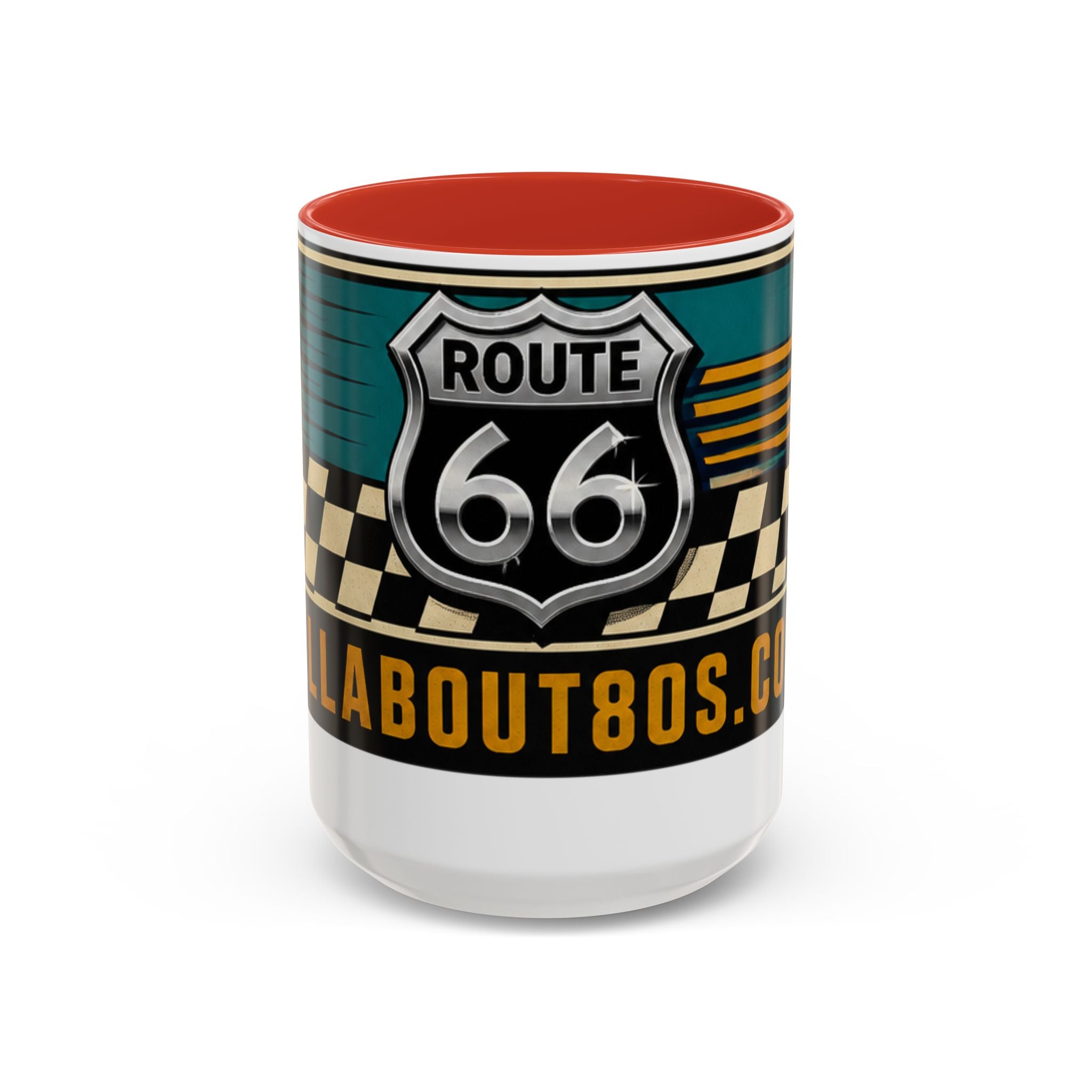 Route 66 Retro Checkerboard Coffee Mug — Vintage Road Trip 11/15oz Accent Mug