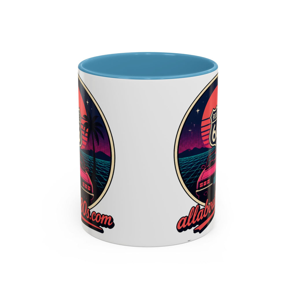Route 66 Retro 80s Accent Coffee Mug — 'allabout80s' Vintage Sunset Design (11/15oz)