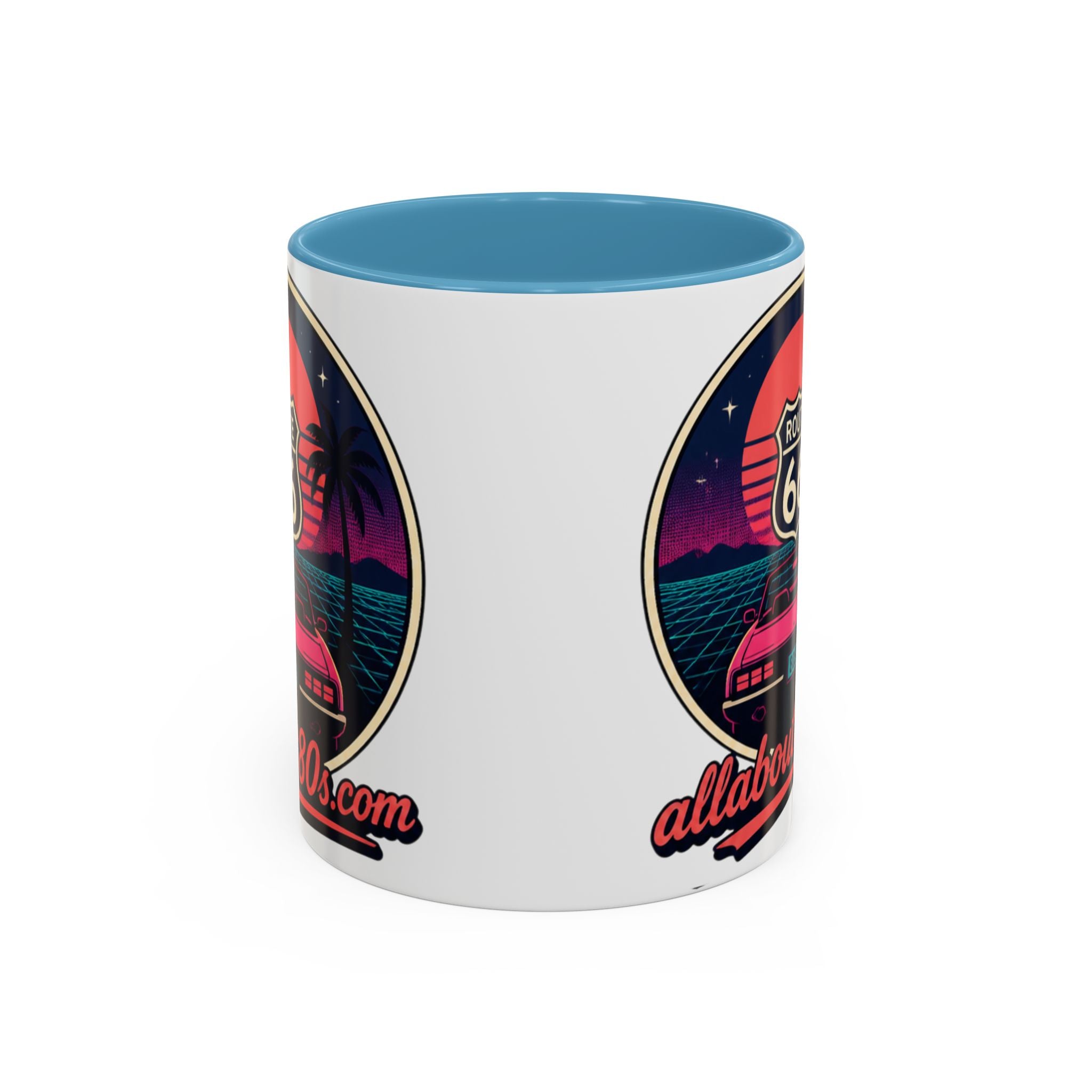 Route 66 Retro 80s Accent Coffee Mug — 'allabout80s' Vintage Sunset Design (11/15oz)