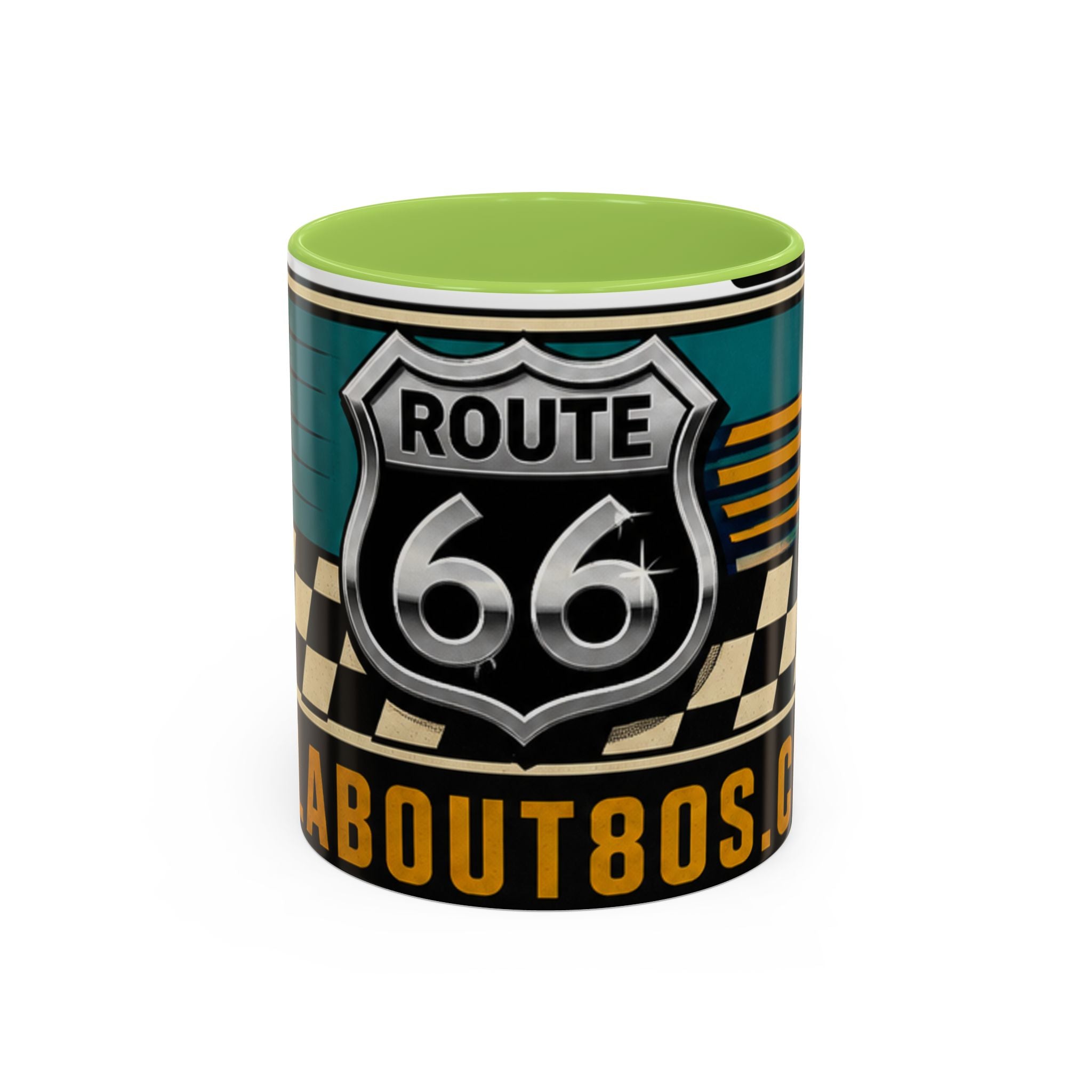 Route 66 Retro Checkerboard Coffee Mug — Vintage Road Trip 11/15oz Accent Mug