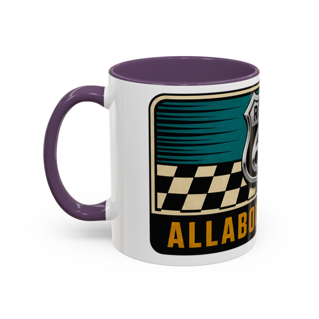 Route 66 Retro Checkerboard Coffee Mug — Vintage Road Trip 11/15oz Accent Mug